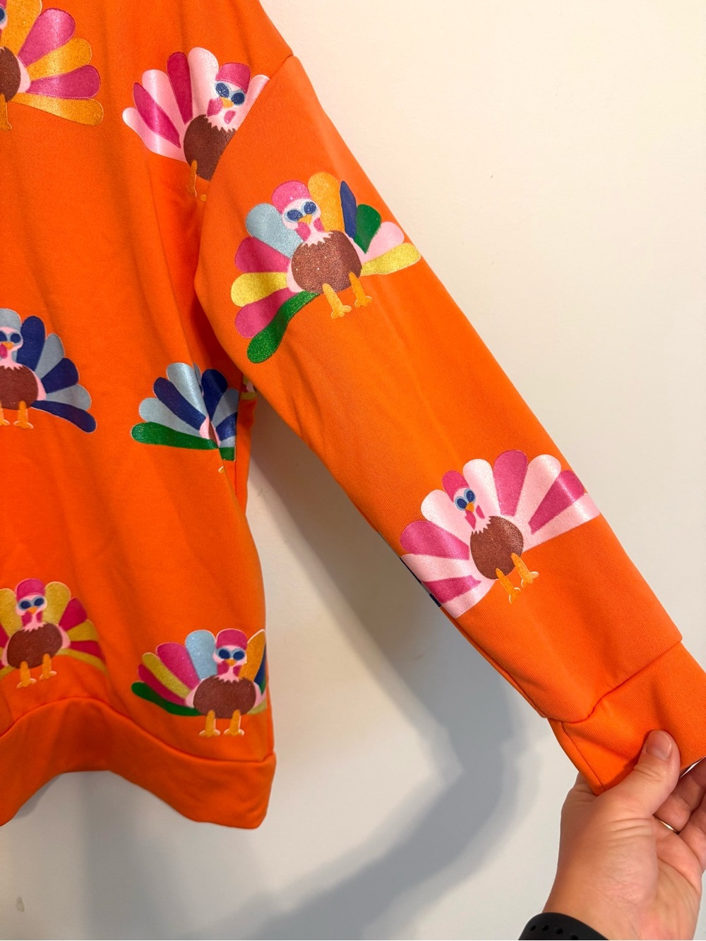 2/$30 Thanksgiving Turkey Graphic Sweatshirt Size Small Orange Glitter Pullover - Picture 5 of 7